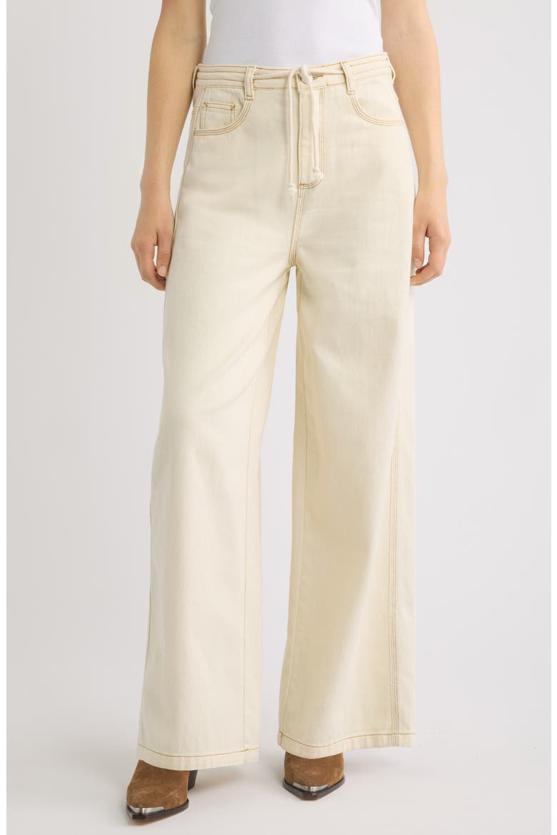 Drawstring High Waist Cotton Wide Leg Pants, Main, color, OFF WHITE