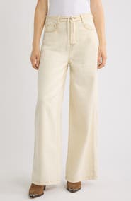 24Colours Drawstring High Waist Cotton Wide Leg Pants