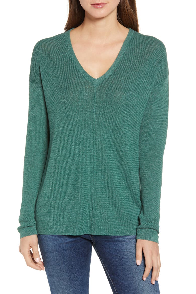V-Neck Sweater, Main, color, GREEN SMOKE