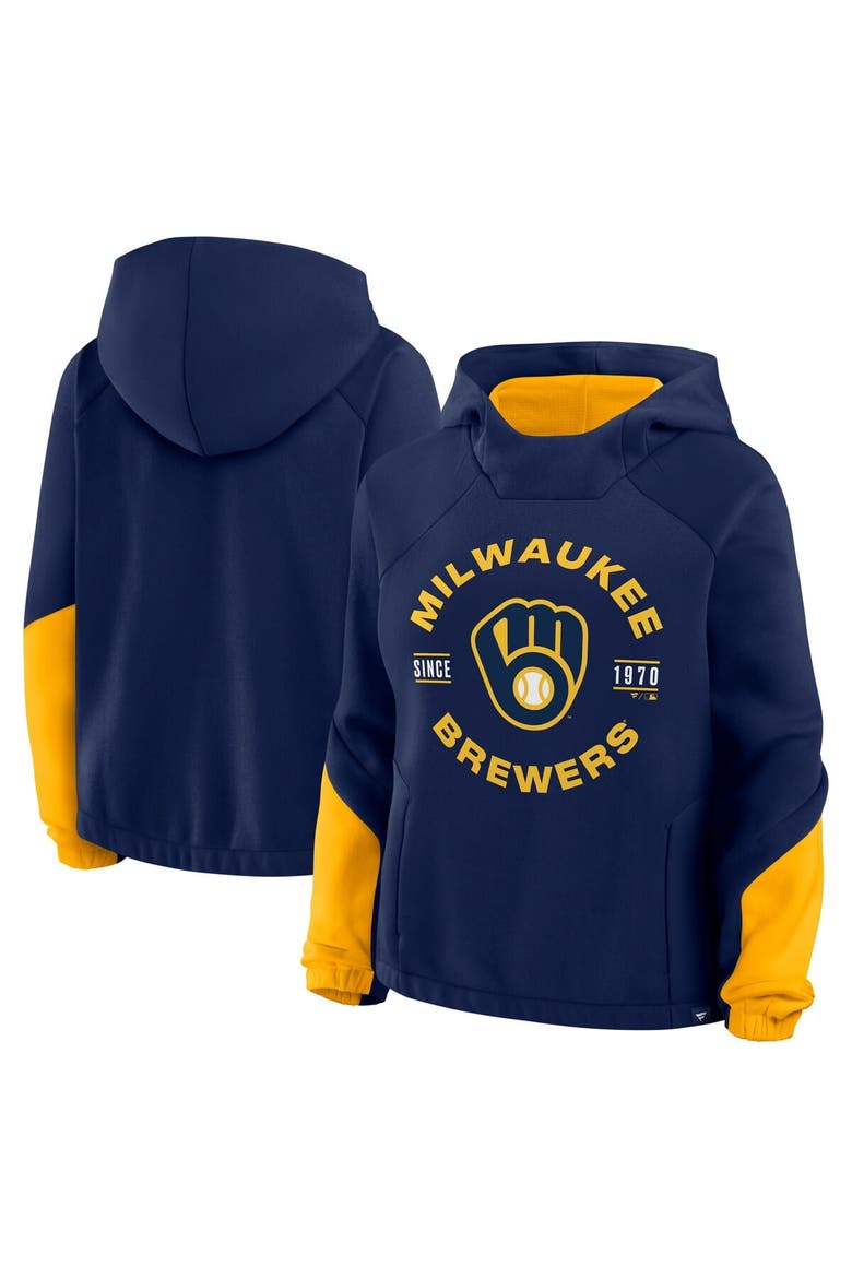 Women's Fanatics Navy Milwaukee Brewers Oversized Time to Win Pullover Hoodie, Main, color, Navy