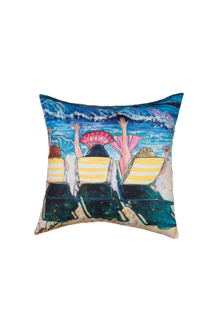 Relaxing Mermaid Tails Printed Indoor/Outdoor Pillow 18" x 18", Main, color, Blue