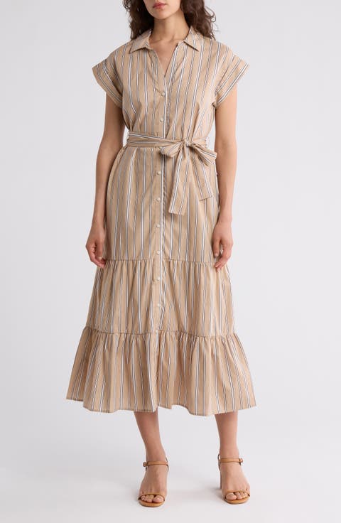 Cap Sleeve Tiered Shirtdress