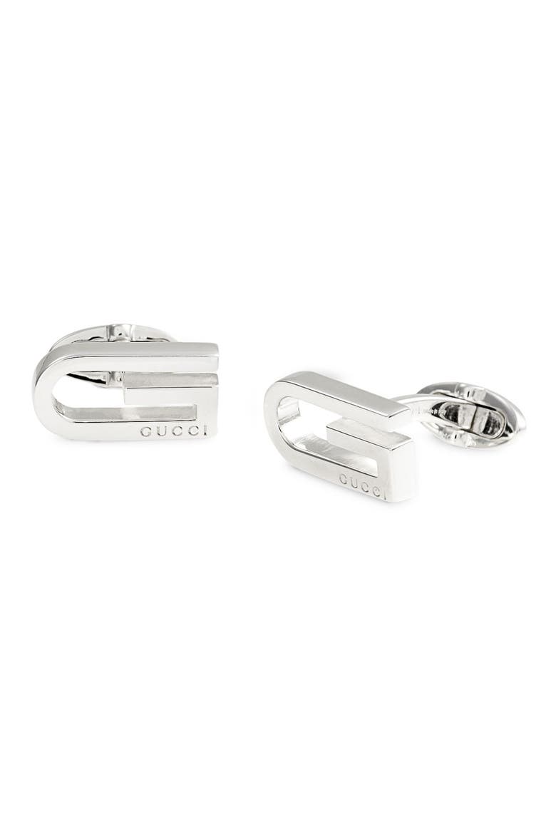 'Long G' Silver Cuff Links, Main, color, SILVER