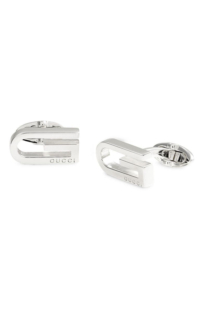 Gucci 'Long G' Silver Cuff Links, Main, color,