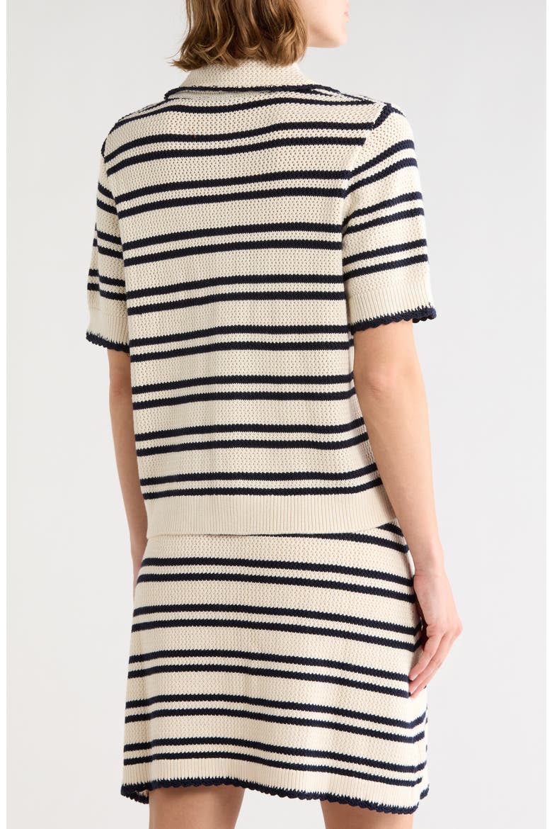 Stripe Short Sleeve Cardigan, Alternate, color, CREAM/ NAVY