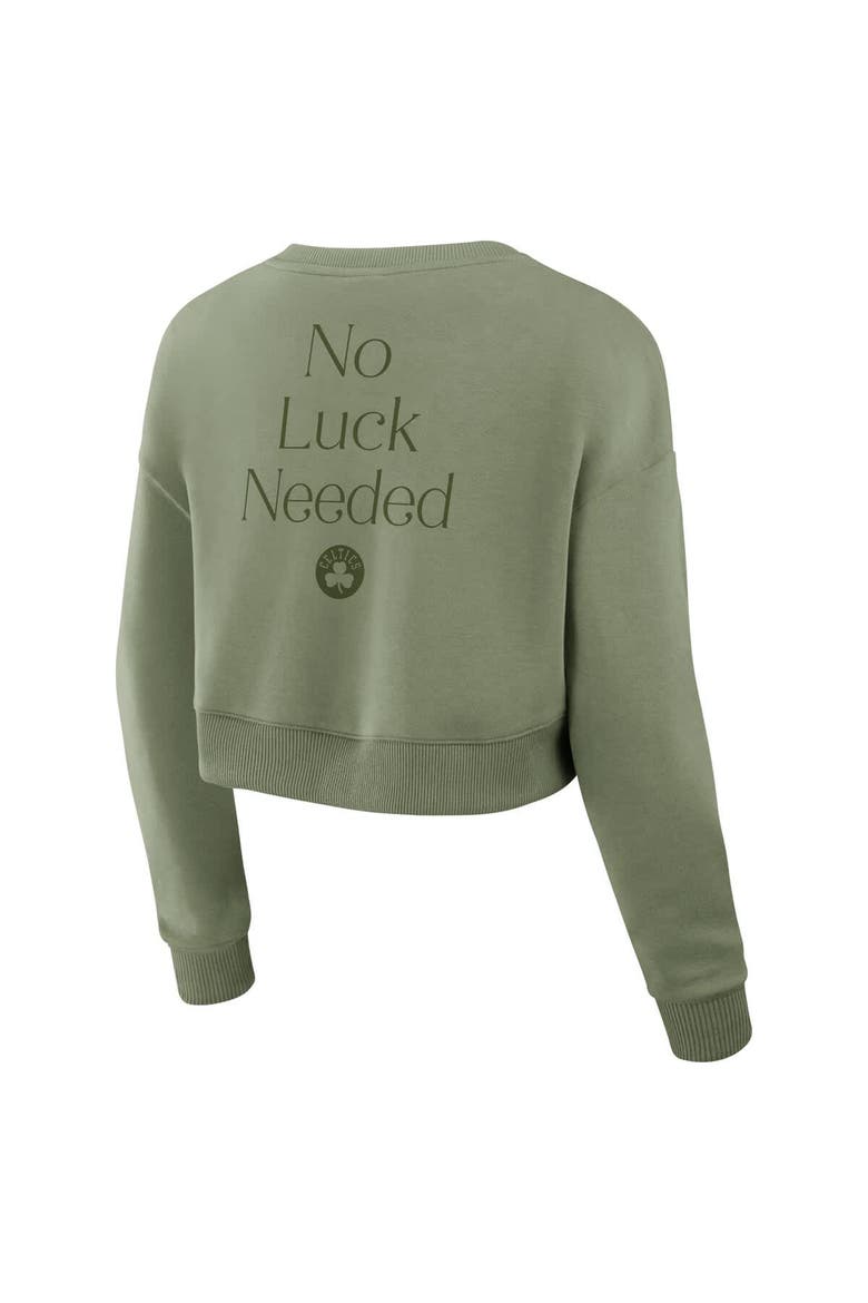 Women's Fanatics Olive Boston Celtics Studio Tri-Blend Cropped Pullover Sweatshirt, Alternate, color, Olive