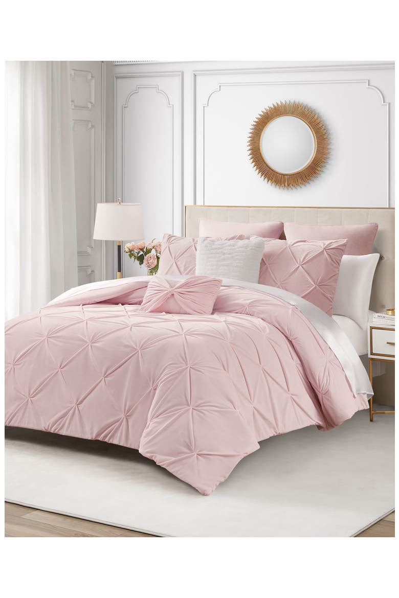 Kiss 5-Piece Pleat Plush Comforter Set, Alternate, color, PALE PINK