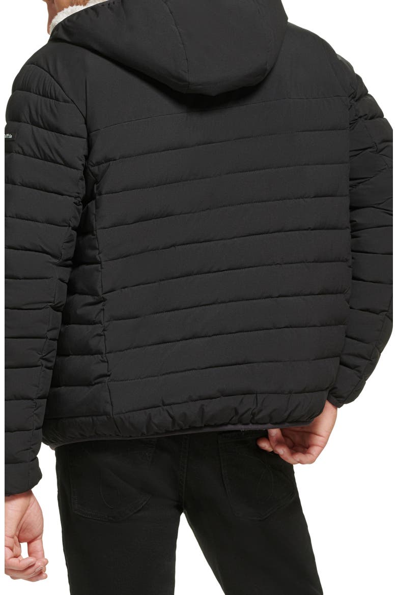 Faux Shearling Lined Hooded Puffer Jacket, Alternate, color, EBONY