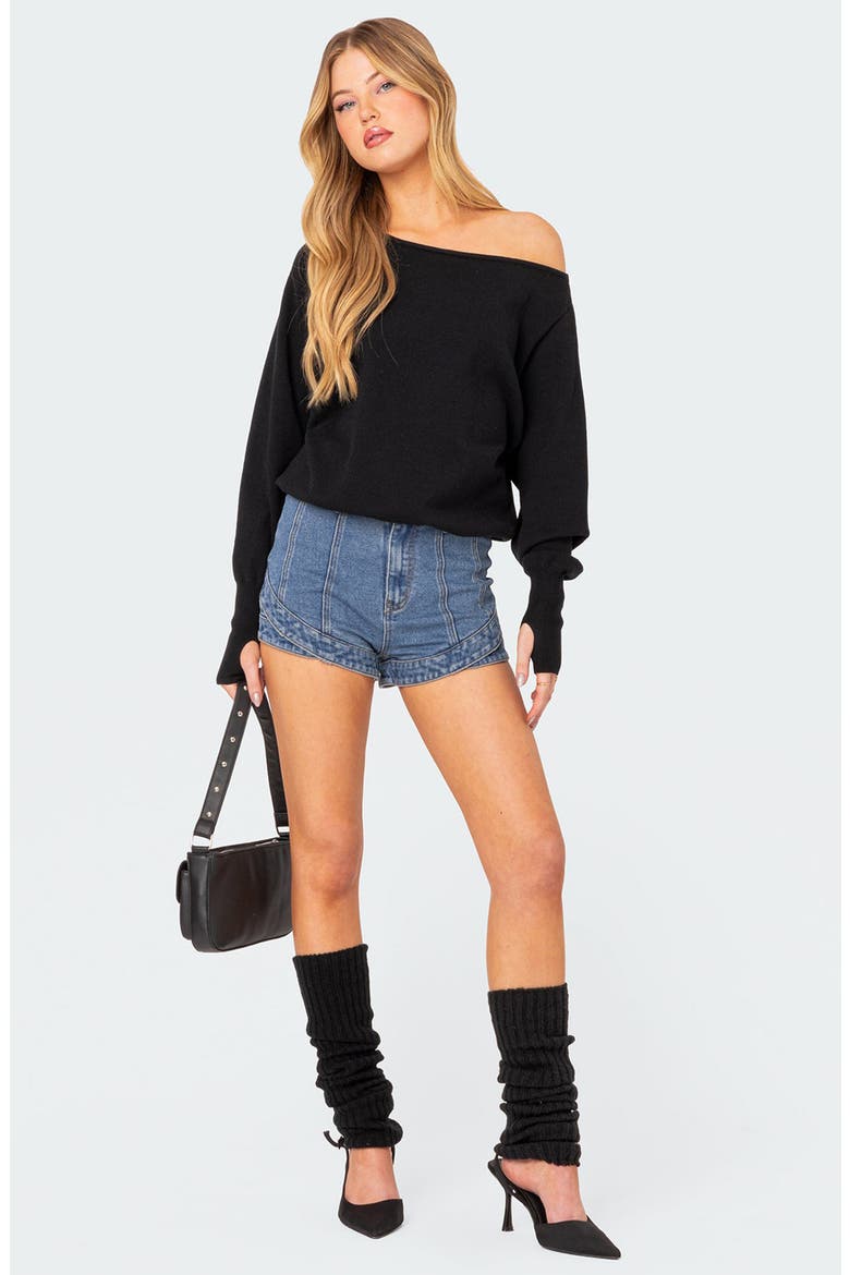 Oversize Off the Shoulder Sweater, Alternate, color, BLACK