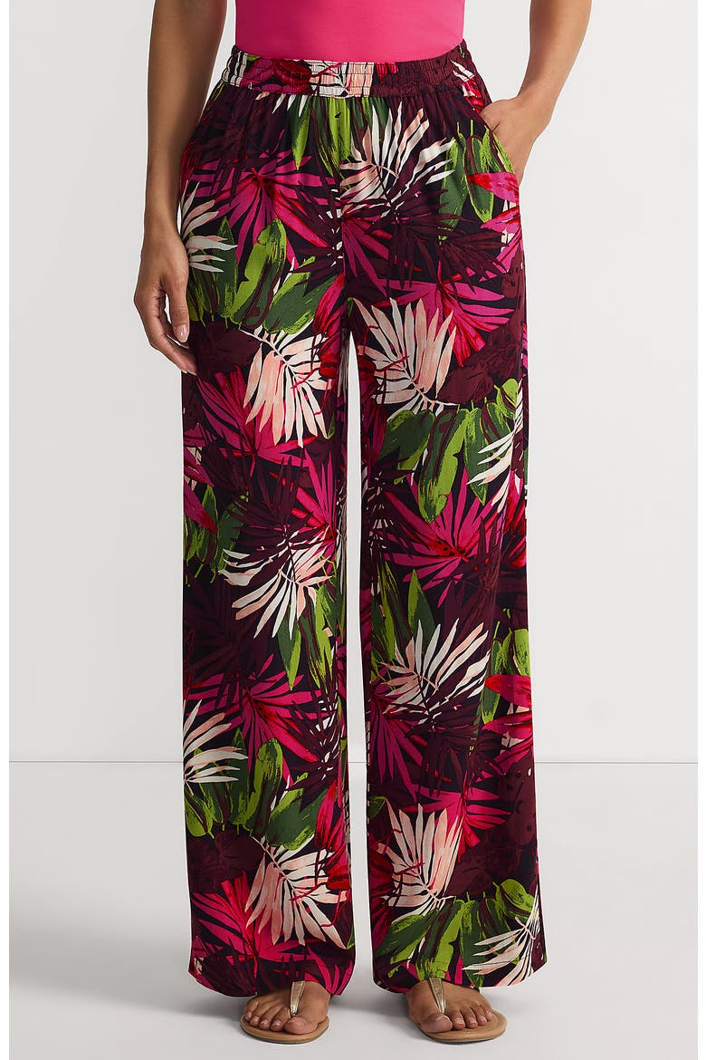 Rayon High Rise Wide Leg Pants - Set Bottom, Main, color, Rich Burgundy Tropical Palm