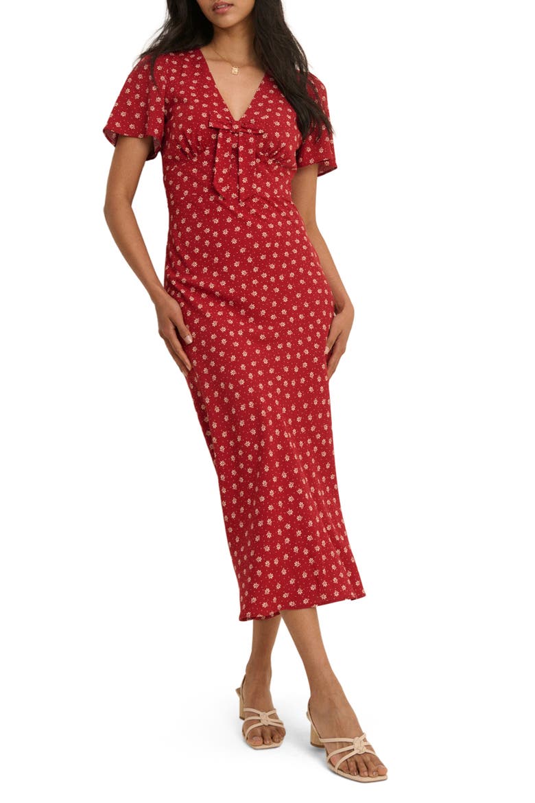 Faith Flutter Sleeve Midi Dress, Main, color, RED