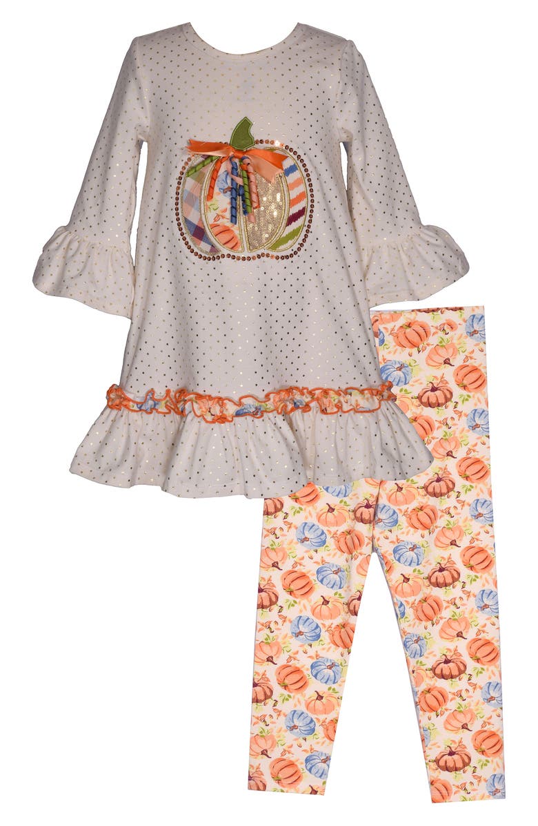 Bonnie Jean Kids' Pumpkin Appliqué Tunic & Leggings Set, Main, color, 