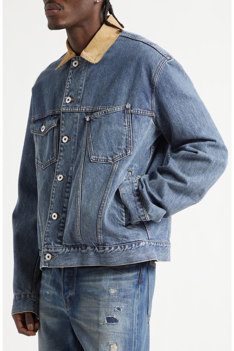 Corduroy Collar Denim Trucker Jacket, Alternate, color, MID BLUE