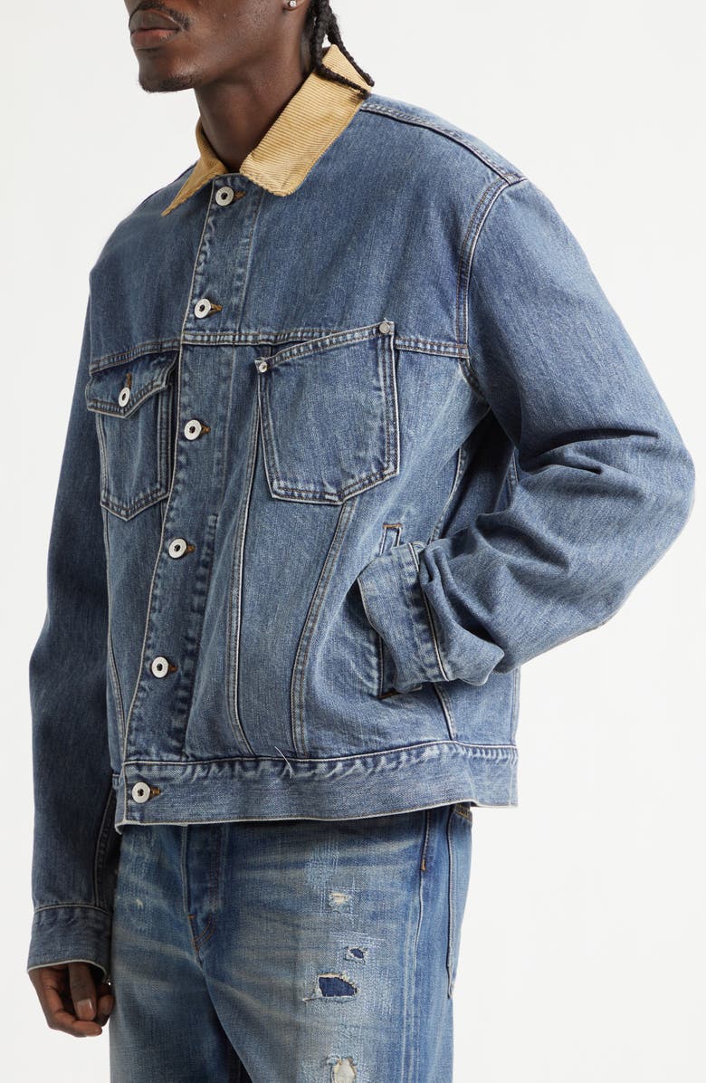 JW Anderson Corduroy Collar Denim Trucker Jacket, Alternate, color, Mid Blue
