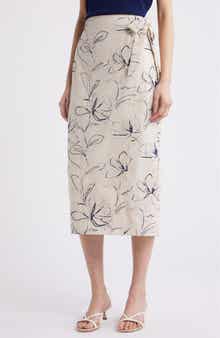 Anne Klein Embroidered Faux Wrap Midi Skirt