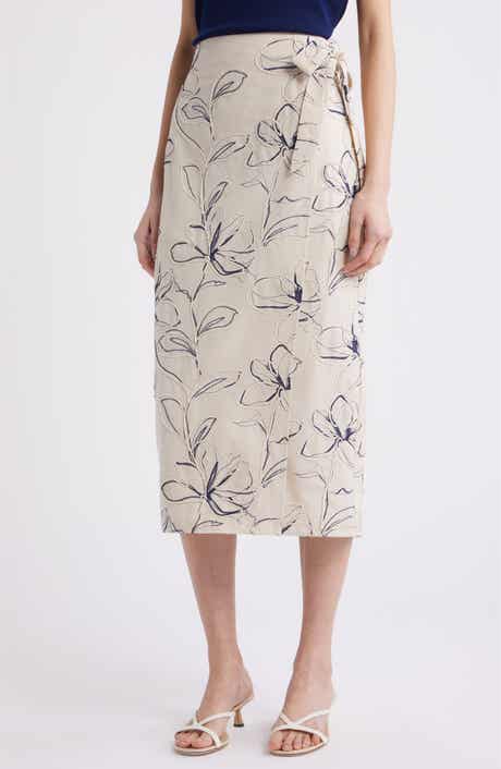 Anne Klein Embroidered Faux Wrap Midi Skirt