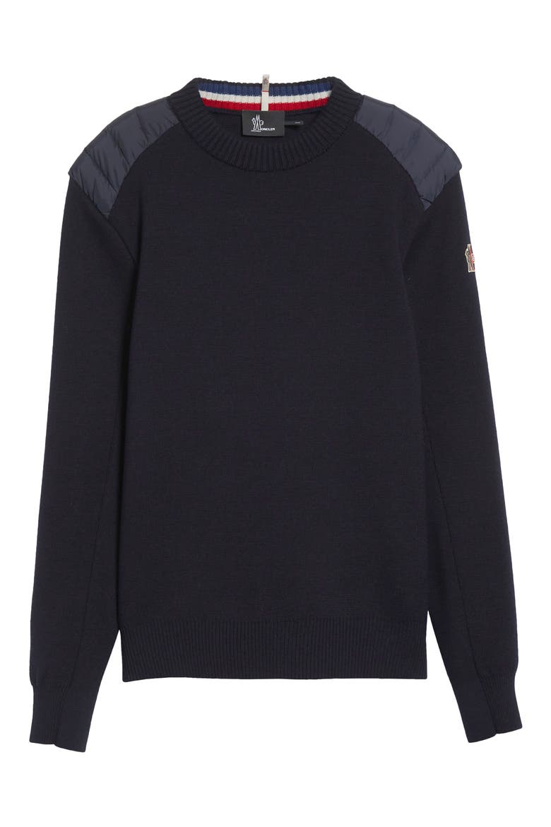 Quilted Shoulder Virgin Wool Blend Sweater, Alternate, color, MARITIME BLUE
