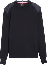 Moncler Quilted Shoulder Virgin Wool Blend Sweater