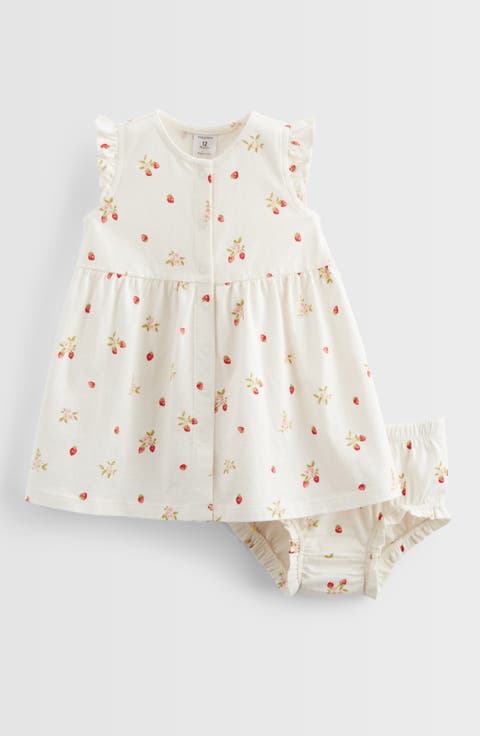 Flutter Sleeve Snap Front Cotton Dress with Bloomers (Baby)