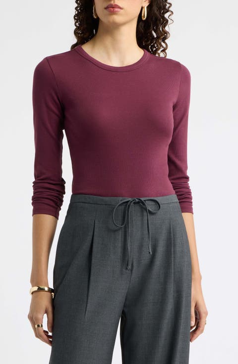 Ribbed Crewneck Long Sleeve T-Shirt