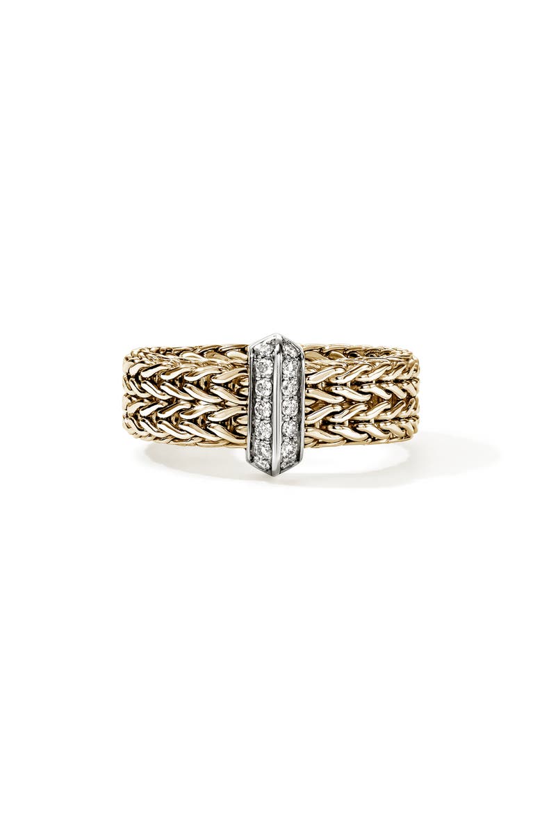 Icon Link Ring with Diamonds, Main, color, GOLD