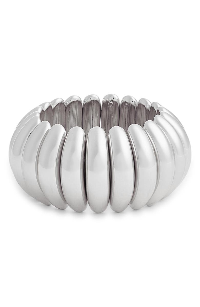 Open Edit Curved Stretch Bracelet, Main, color, Rhodium