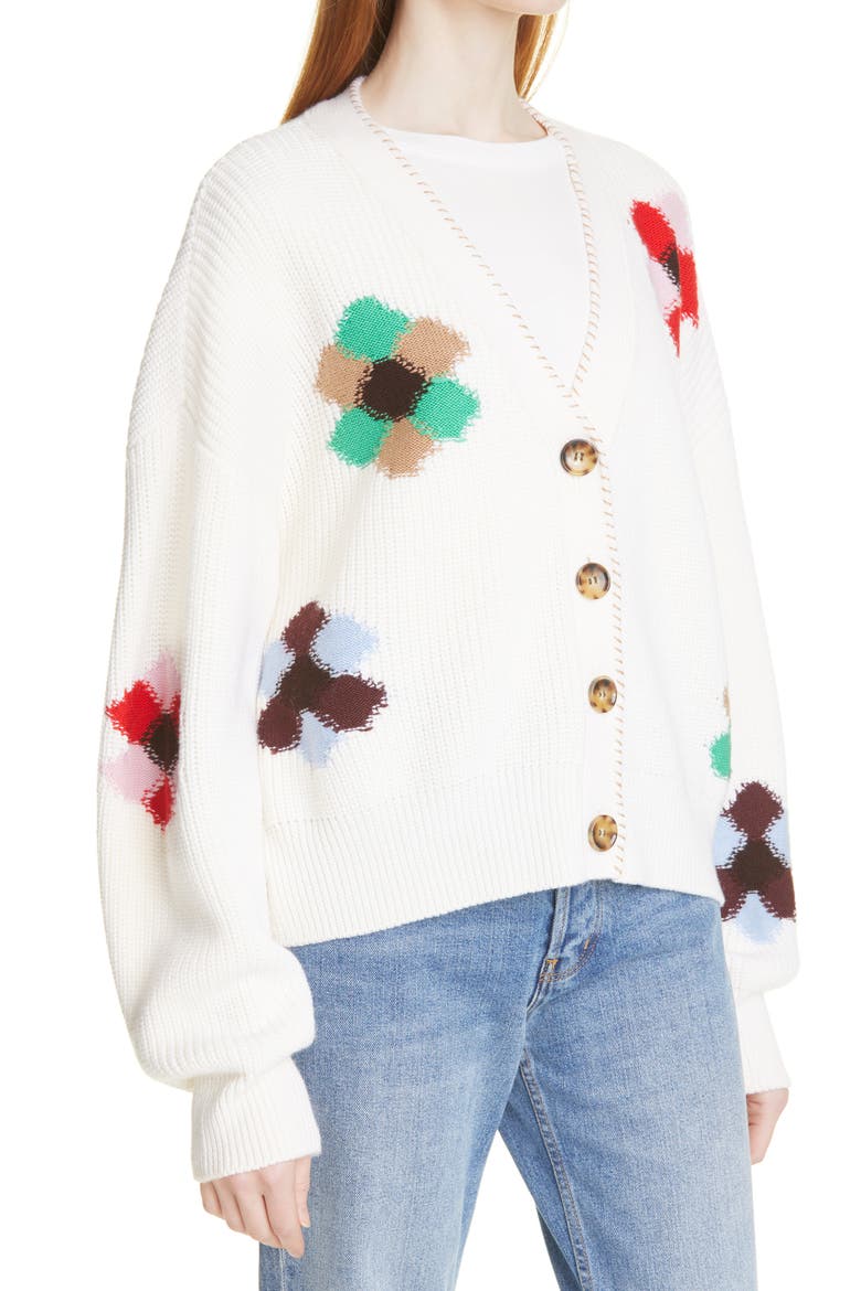 Intarsia Flower Cardigan, Alternate, color, CREAM MULTI
