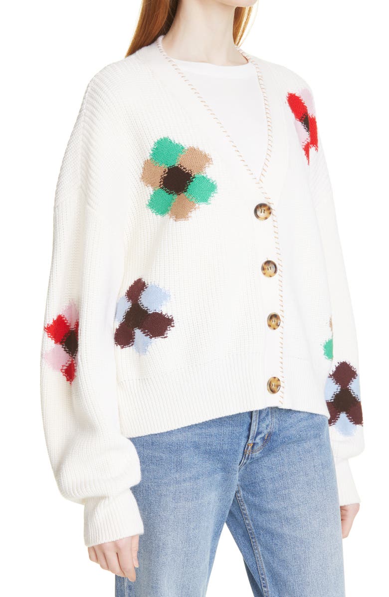La Ligne Intarsia Flower Cardigan, Alternate, color, 