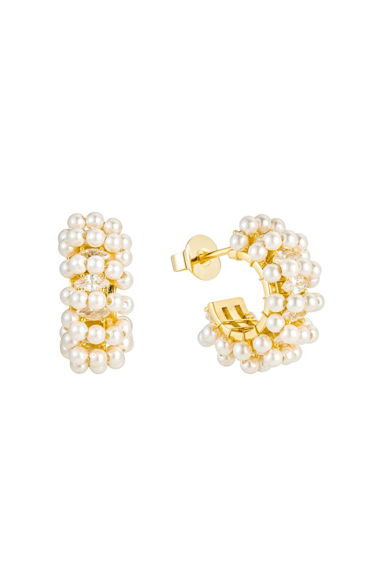 Untamed Petals Millie Mini Pearl Hoops, Main, color, Gold