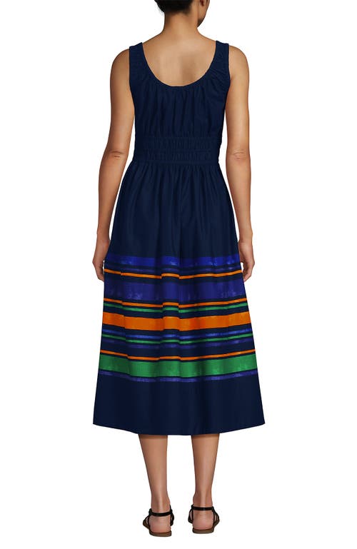 LANDS' END LANDS' END SLEEVELESS POPLIN SMOCKED MIDI DRESS 