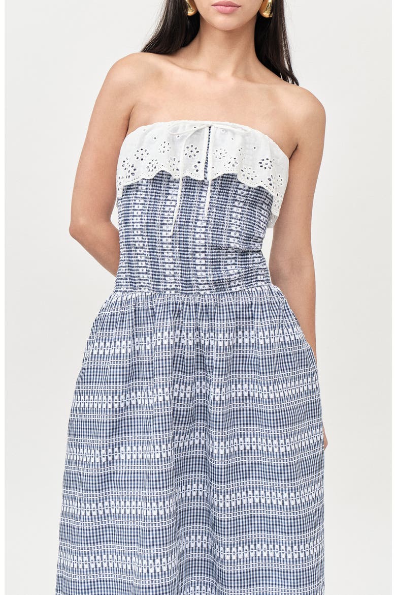 Freya Strapless Smocked Embroidered Dress, Alternate, color, BLUE WHITE EMBROIDERED