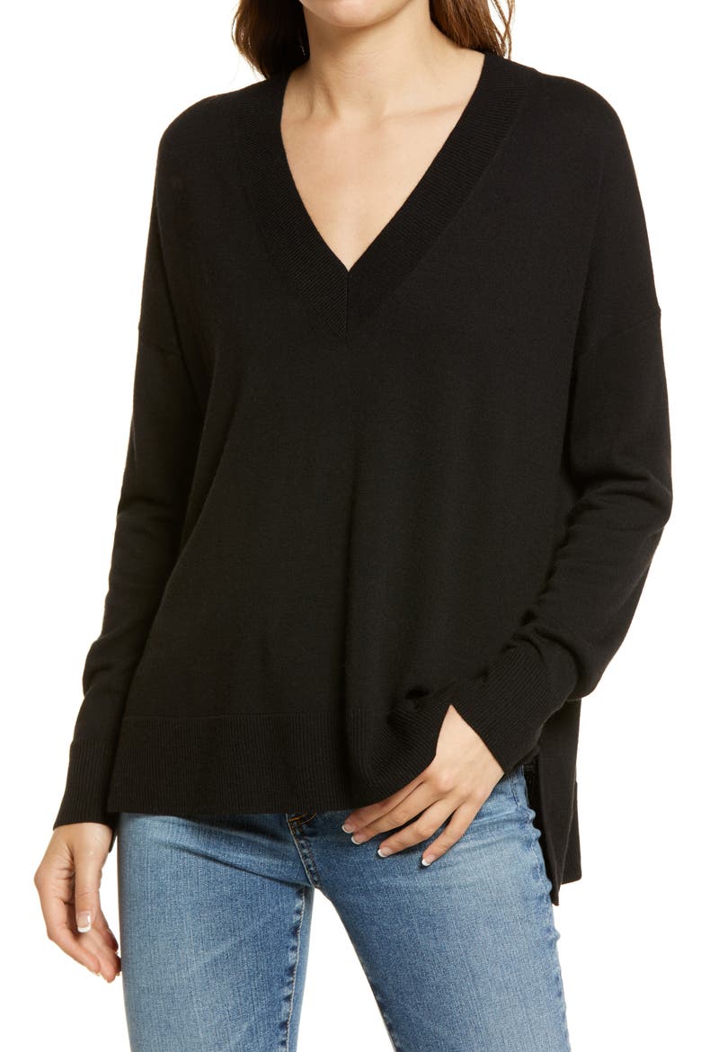 Women's V-Neck Sweater, Main, color, BLACK