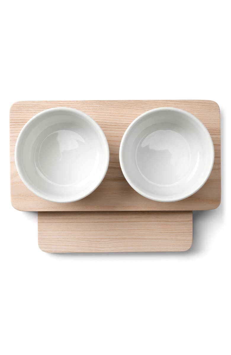 LSA Collective Set of 2 Porcelain Bowls & Wood Stand Set, Alternate, color, White