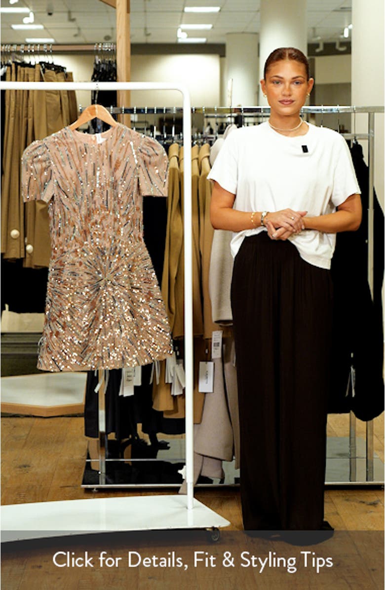 Coco Puff Sleeve Minidress<br>Coco Sequin & Bead Embellished Puff Sleeve Minidress, sales video thumbnail