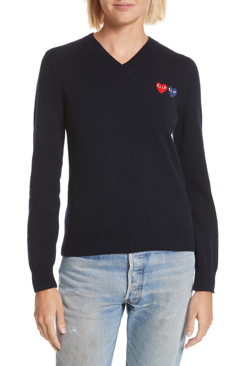 PLAY Double Heart Wool Sweater, Main, color, NAVY