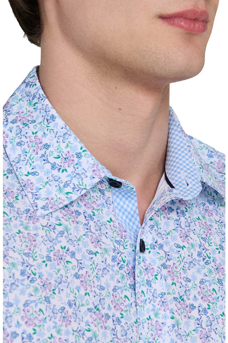 Slim Fit Budding Floral Performance Long Sleeve Shirt, Alternate, color, BLUE PURPLE