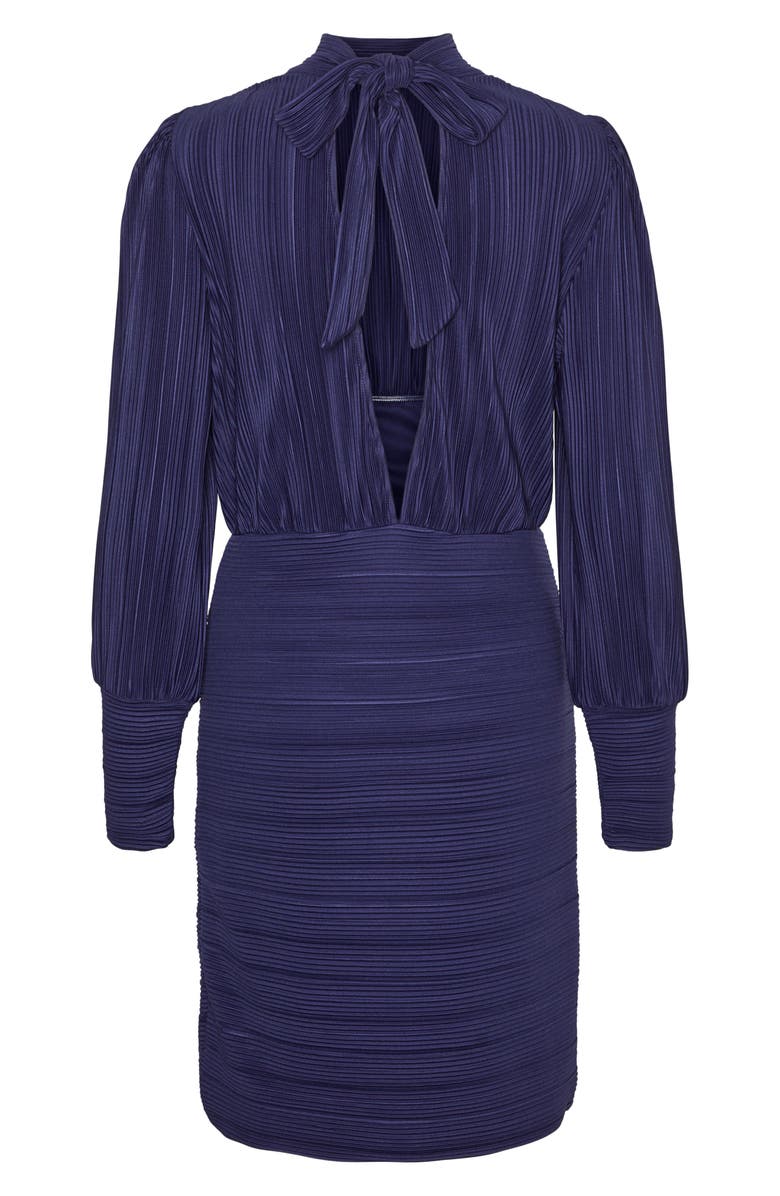VERO MODA Aurora Long Sleeve Plissé Mock Neck Open Back Cocktail Dress, Alternate, color, 