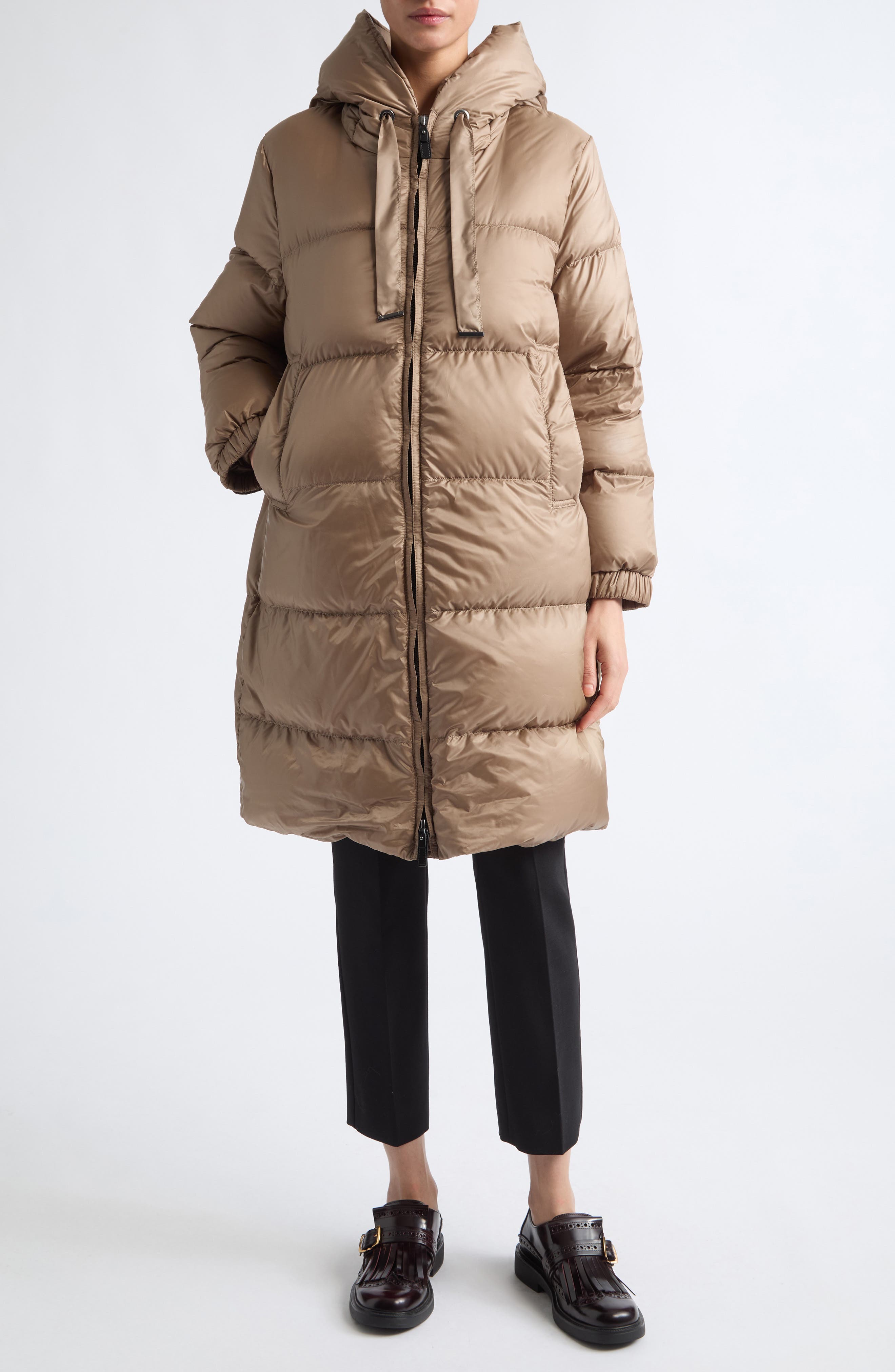 Max Mara Sei Hooded Water Repellent Down Puffer Coat In Brown