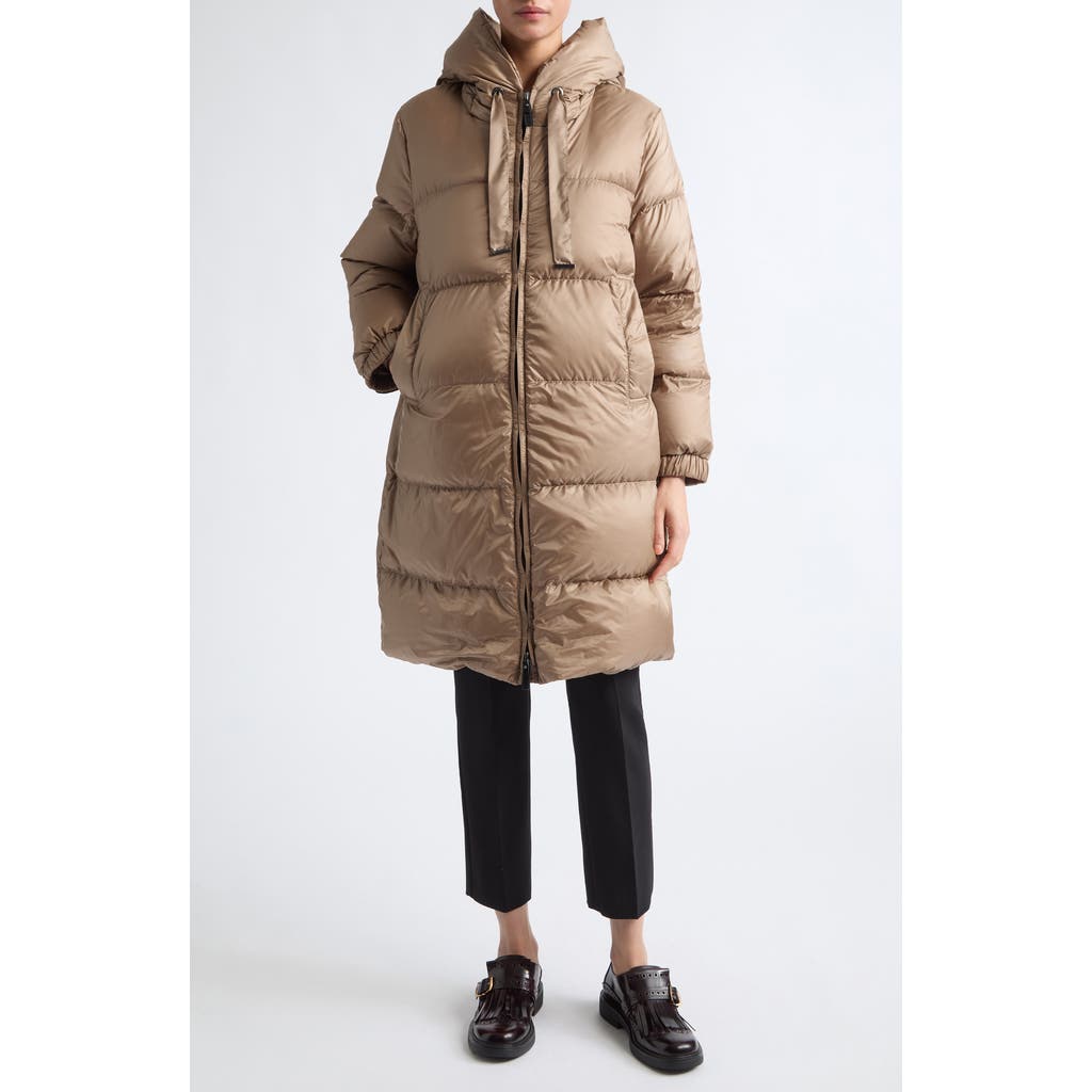 Max Mara Sei Hooded Water Repellent Down Puffer Coat In Brown
