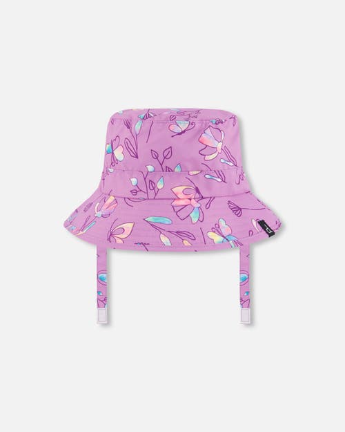 DEUX PAR DEUX DEUX PAR DEUX BABY GIRL'S PRINTED BEACH SUN HAT OLD MAUVE AND MULTICOLORED BUTTERFLIES