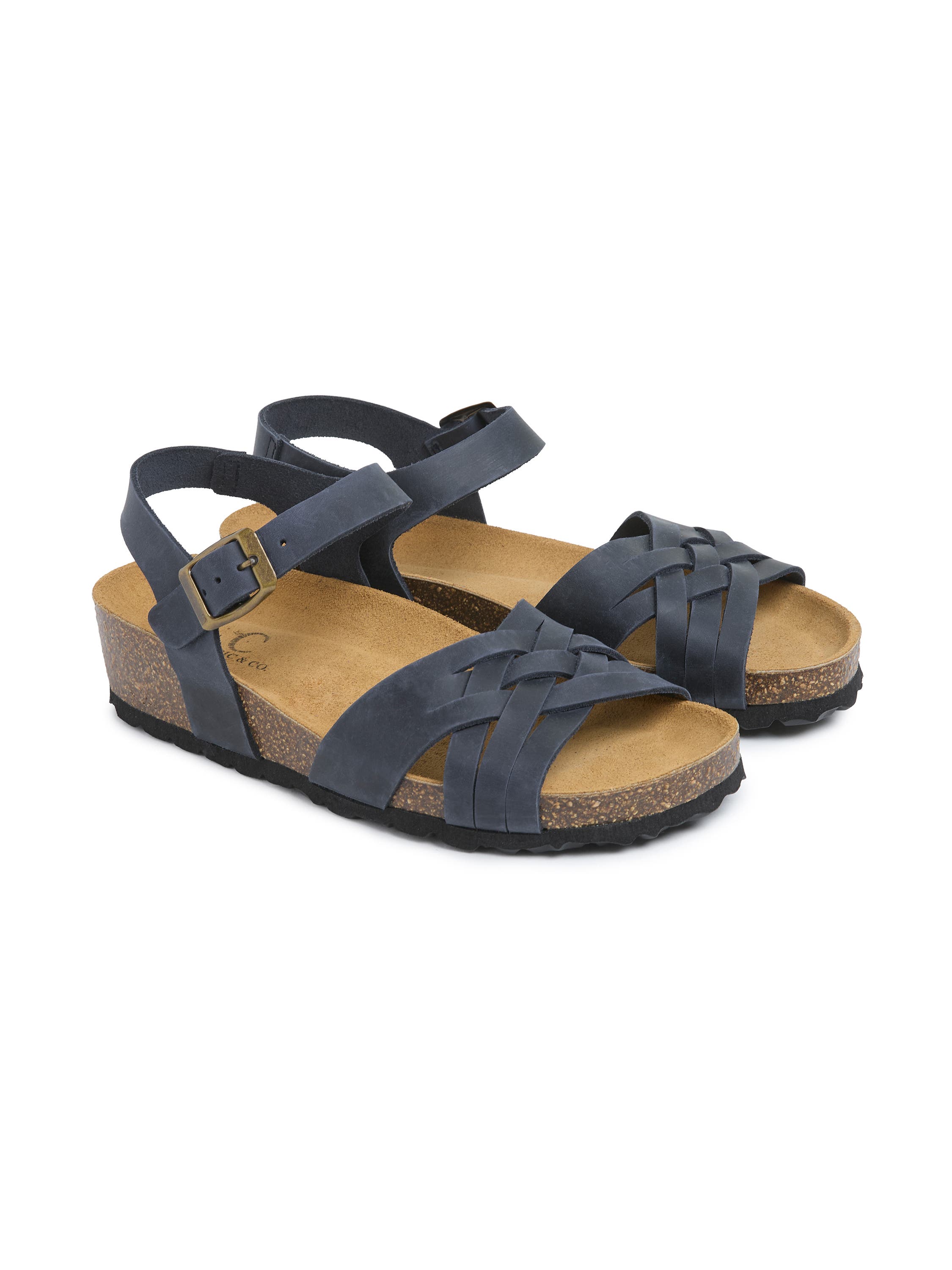 Celtic & Co. Woven Detail Low Wedge Leather Sandal, Alternate, color, Navy