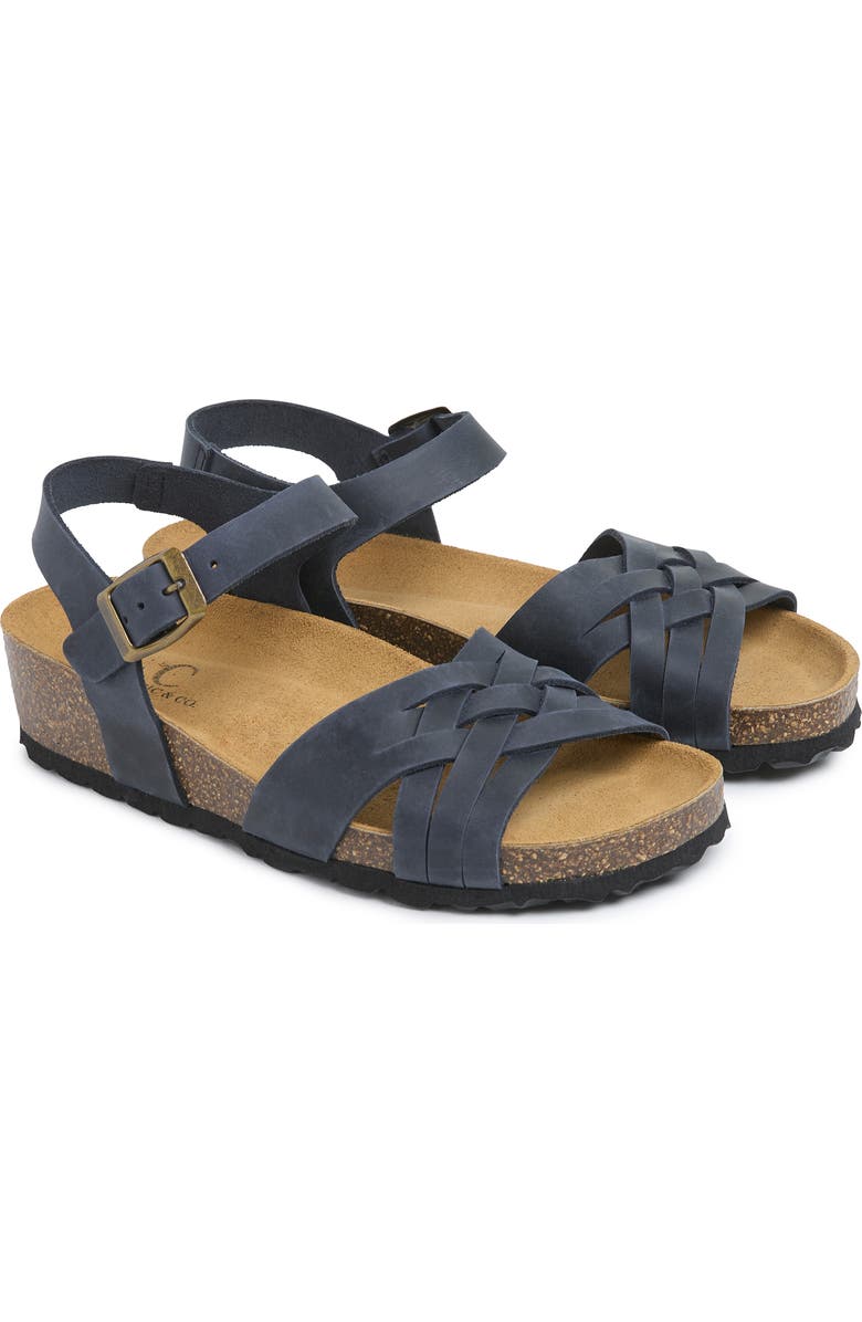 Celtic & Co. Woven Detail Low Wedge Leather Sandal, Alternate, color, Navy