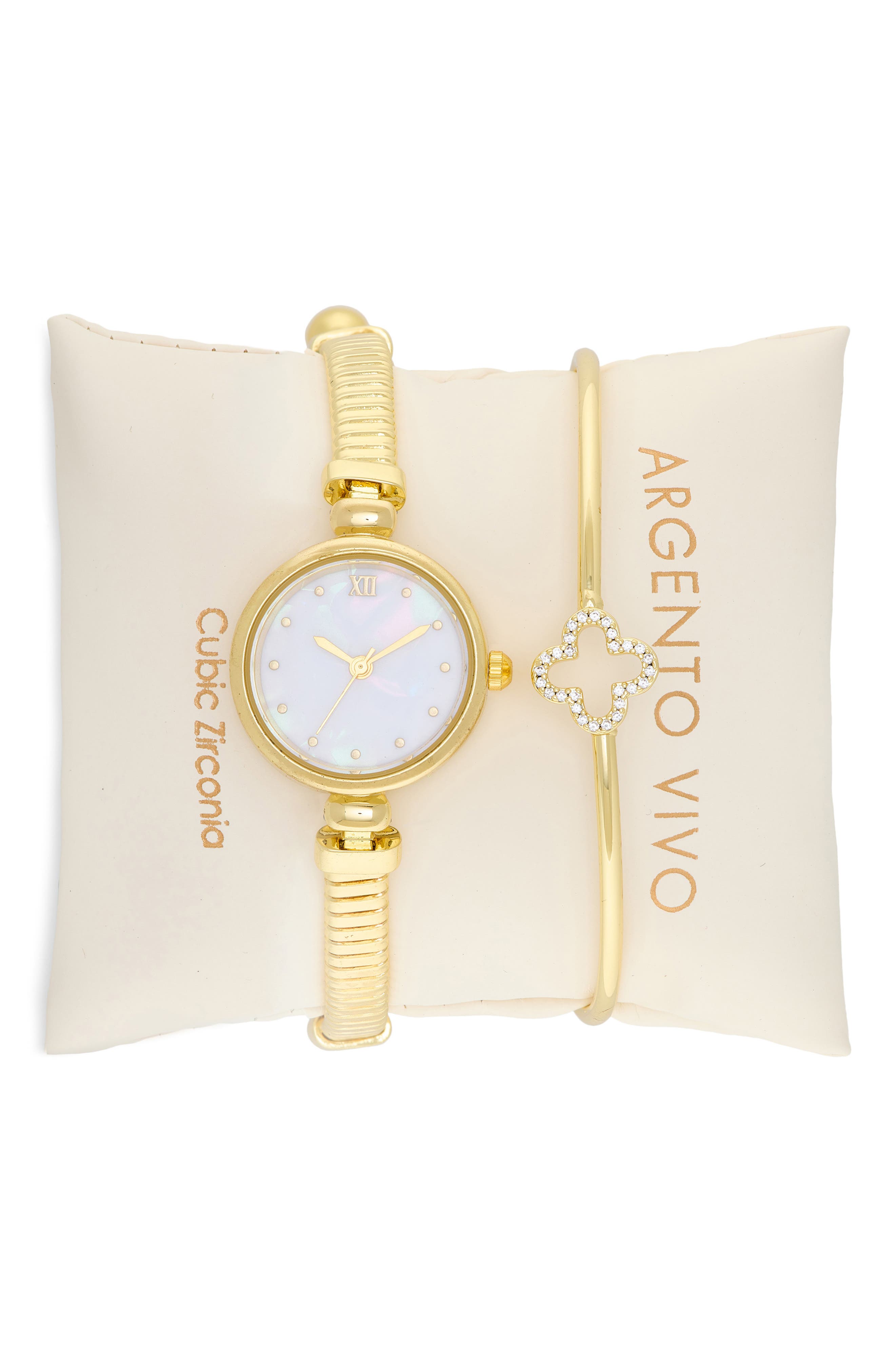 ARGENTO VIVO Mother-of-Pearl Bracelet Watch & Clover Bangle Bracelet Set