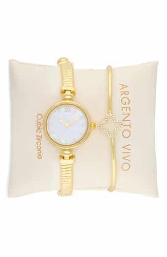 ARGENTO VIVO Mother-of-Pearl Bracelet Watch & Clover Bangle Bracelet Set
