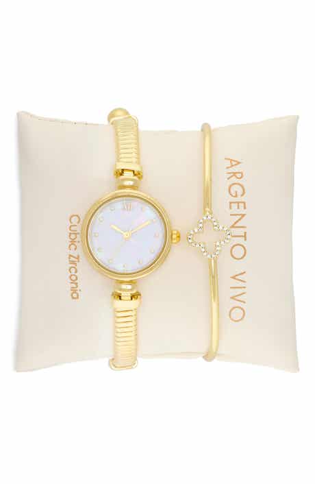 ARGENTO VIVO Mother-of-Pearl Bracelet Watch & Clover Bangle Bracelet Set