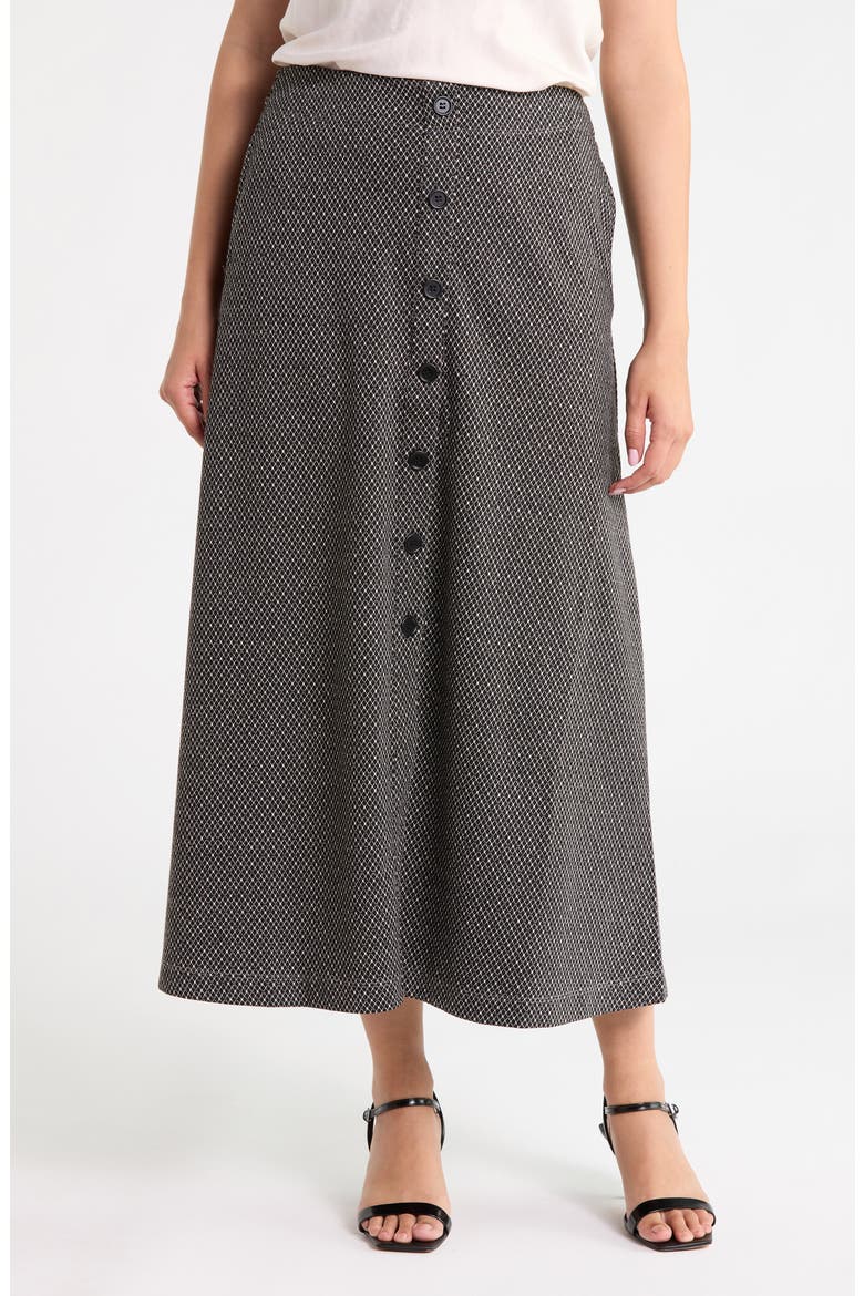 Front Button Boot Skirt, Main, color, BLACK/ CREAM DIAMOND DOT