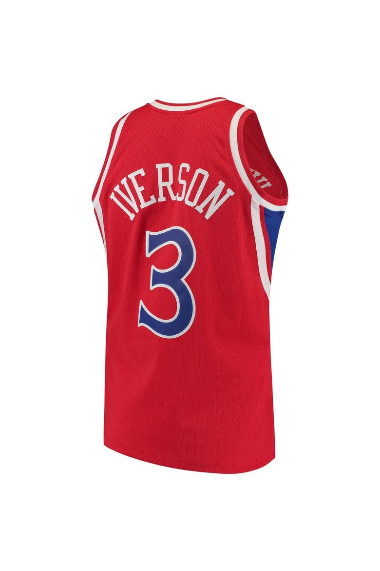 Men's Mitchell & Ness Allen Iverson Red Philadelphia 76ers Hardwood Classics Swingman Jersey, Alternate, color, Red