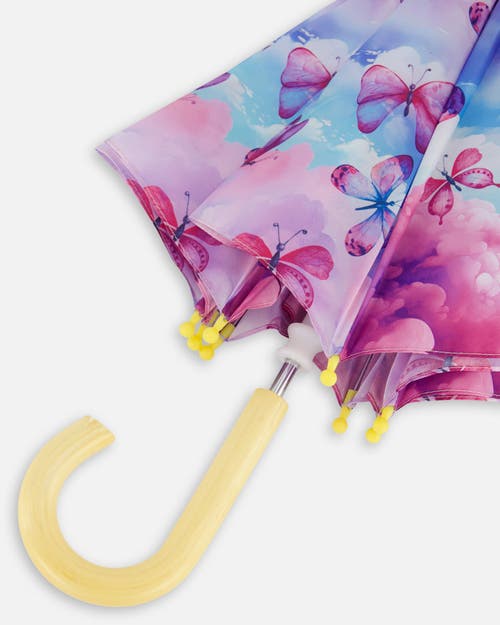 DEUX PAR DEUX DEUX PAR DEUX GIRL'S PRINTED UMBRELLA BUTTERFLIES ON MULTICOLORED BACKGROUND