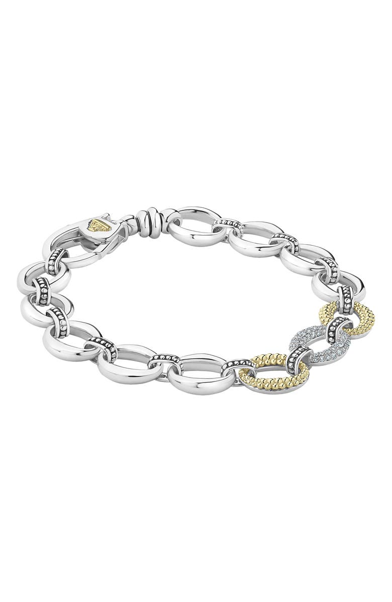 LAGOS Caviar Lux Diamond Station Link Bracelet, Alternate, color, Silver/ Diamond