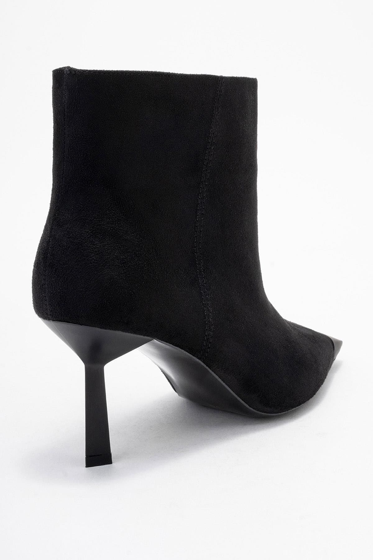Prologue Shoes Rassel Pointed Toe Boot, Alternate, color, Black Suede Faux Leather
